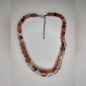 Heavy Hand Knotted Carnelian Agate Gem Stone Barrel Bead Necklace Graduated